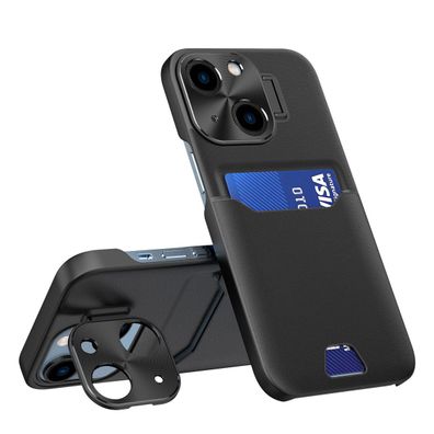 Samsung Galaxy S23+ Lederhülle mit Kartenfach, schwarz - Klapphülle mit Standfun