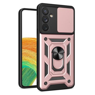 Samsung Galaxy A14 Hybrid Armor Camshield Hülle - Stoßfestes rosa Case mit Kamer