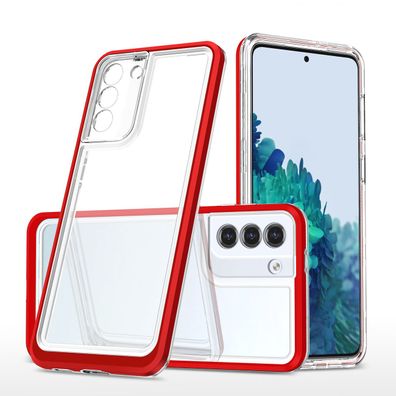 Samsung Galaxy S23 Silikon-Schutzhülle mit rotem Rahmen - 3in1 durchsichtiges Et