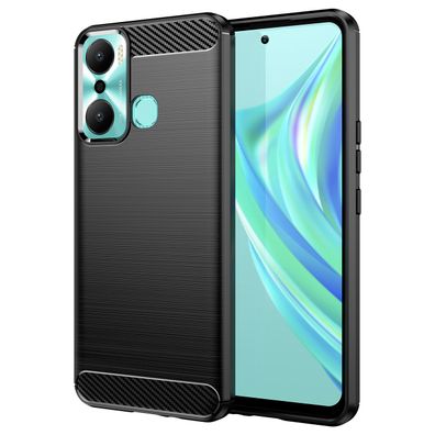 Infinix Hot 20 Play Hülle - Flexibles, Kohlefaser-Silikon Etui - Schwarz