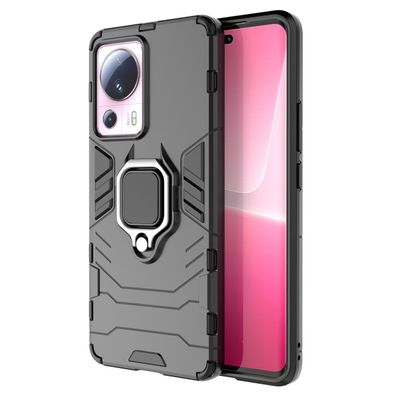 Xiaomi 13 Lite Ring Armor Hülle, Schwarzes Robustes Cover mit Magnetischem Ringh