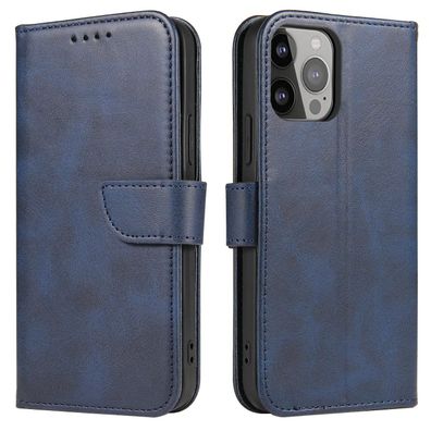 Magnetische Klappständer Brieftasche Hülle für iPhone 15 Plus - Blau
