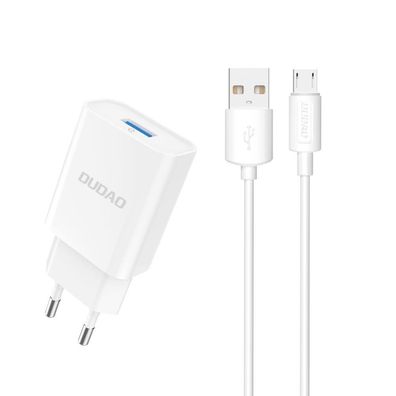 Dudao A4EU Netzladegerät USB-A 2.1A Weiß + USB-A auf Micro-USB Kabel