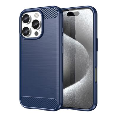 Silikonhülle Carbon Case für iPhone 16 Pro - Blau