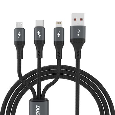 Dudao L3E 3-in-1 Ladekabel 60W, MicroUSB/USB-C/Lightning, 1,2m, Schwarz