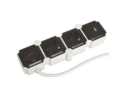 Tischsteckdose 2-fach mit USB-A USB-C Gelenk Steckdosenleiste Weiß-Schwarz