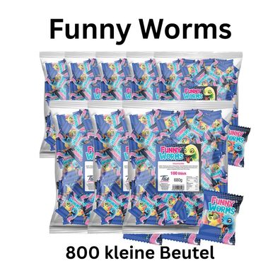 800 Funny Worms Fruchtgummi Mini Packs einzeln verpackt XXL Party Mix