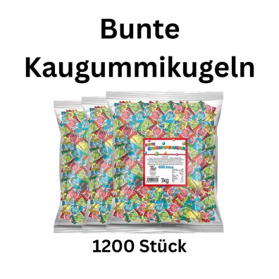 1200 Bunte Kaugummikugeln einzeln verpackt Wurfmaterial Karneval