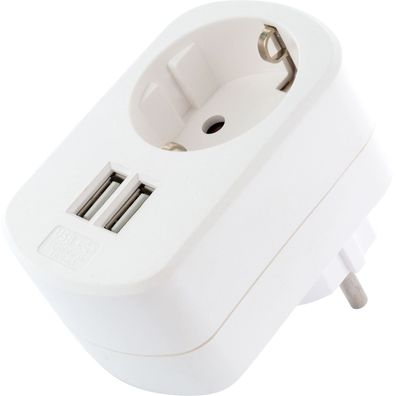 USB Ladeadapter mit Steckdose 2x USB Netzteil 230V Adapter mit Durchgangssteckdose