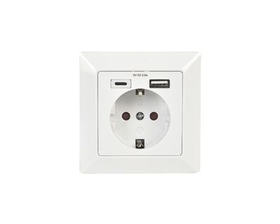UP Steckdose mit USB A USB C Schutzkontakt 16A TÜV Weiß