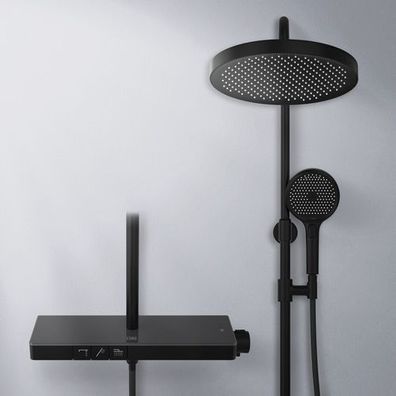 EMKE Duschsystem Duschset Mit Thermostat Regendusche Rund Kopfbrause Schwarz