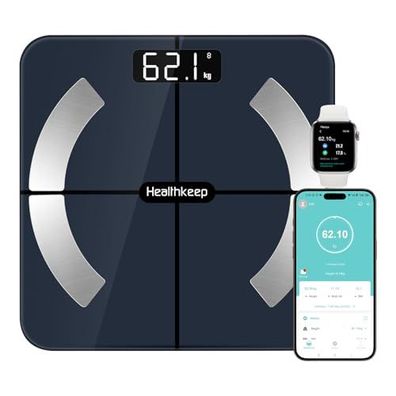 Healthkeep Körperfettwaage Bluetooth Personenwaage mit App BMI Schwarz