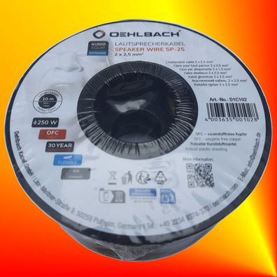 3,39€/m | Oehlbach 102 SP-25 10m Lautsprecherkabel 2 x 2,5mm² bis 250 Watt D1C102