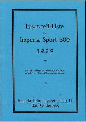Ersatzteilliste Imperia 500 ccm Sport, mit MAG-Motor 22 PS , Motorrad