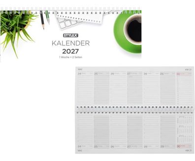 Schreibtisch Querkalender 2027 Kalender 56 Blatt 1 Woche Doppelseite Ferien