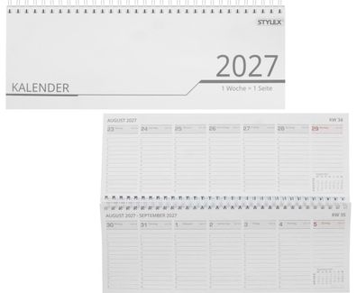 Schreibtisch Querkalender 2027 Kalender 32 Blatt 1 Woche Seite Ferien / Telefon