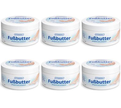 6x250ml Vitawohl Fußbutter Sheabutter & Allantoin für trockene Füße Pflege Creme