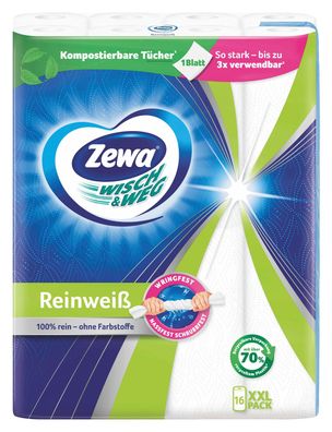 Zewa Wisch & Weg Reinweiß 16 Rollen à 45 Blatt