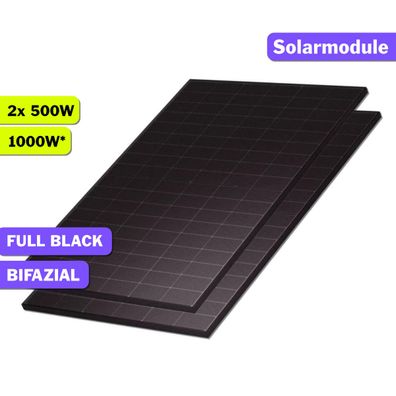 2x 500Wp SunPro Photovoltaik Solarmodul Bifazial Glas-Glas Full Black