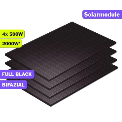 4x 500Wp SunPro Photovoltaik Solarmodul Bifazial Glas-Glas Full Black