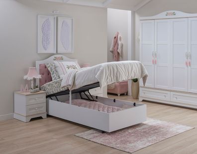 Almila Stauraumbett Bianca in Weiß mit Kopfteil