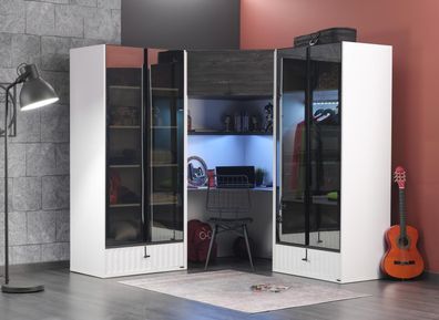 Lajivert Eck-Schreibtisch-Kleiderschrank-Set Cool 4-türig