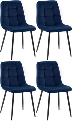 4er Set Esszimmerstuhl Tilde Samt, blau
