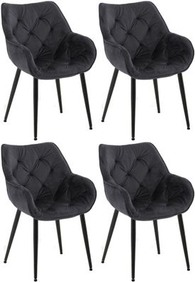 4er Set Stuhl Tanna Samt, schwarz