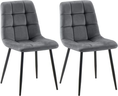 2er Set Esszimmerstuhl Tilde Samt, dunkelgrau