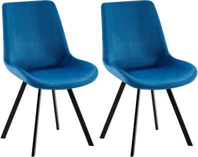 2er Set Esszimmerstuhl Lewes Samt, dunkelblau