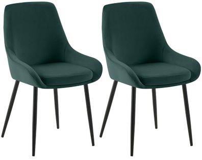 2er Set Esszimmerstuhl Elmira Samt schwarz, grün