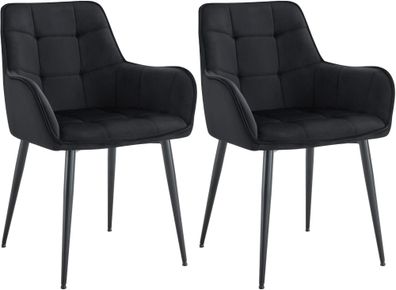 2er Set Esszimmerstuhl Ferndale Samt, schwarz