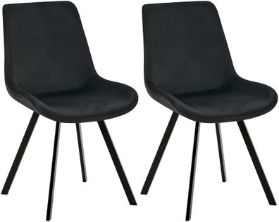 2er Set Esszimmerstuhl Lewes Samt, schwarz