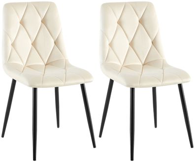 2er Set Esszimmerstuhl Clairton Samt, creme
