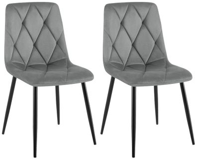 2er Set Esszimmerstuhl Clairton Samt, dunkelgrau