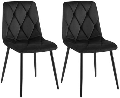 2er Set Esszimmerstuhl Clairton Samt, schwarz