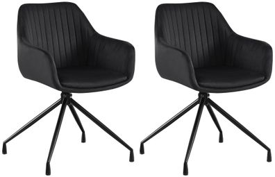 2er Set Esszimmerstuhl Welby Samt, schwarz