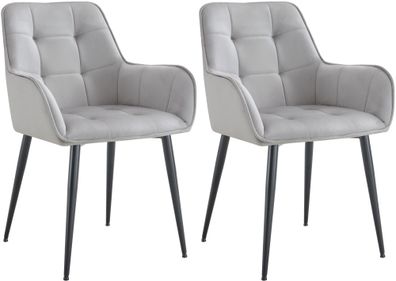 2er Set Esszimmerstuhl Ferndale Samt, hellgrau