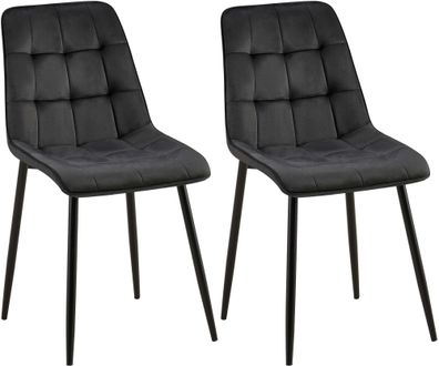 2er Set Esszimmerstuhl Gifford Samt, schwarz