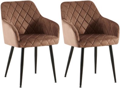 2er Set Esszimmerstuhl Monett Samt B, braun