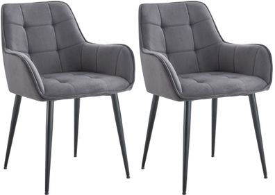 2er Set Esszimmerstuhl Ferndale Samt, dunkelgrau