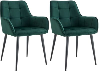 2er Set Esszimmerstuhl Ferndale Samt, dunkelgrün