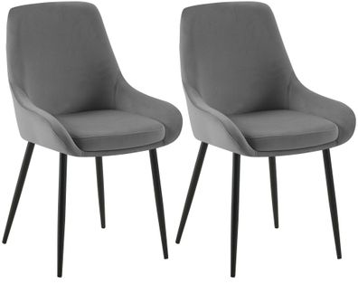 2er Set Esszimmerstuhl Elmira Samt schwarz, dunkelgrau