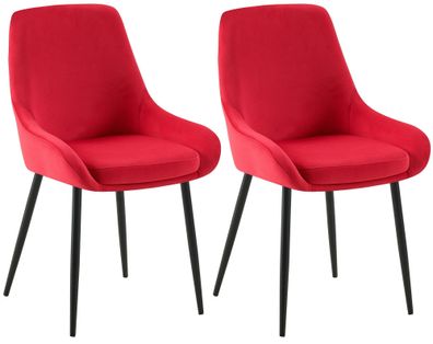 2er Set Esszimmerstuhl Elmira Samt schwarz, rot