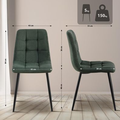 2er Set Esszimmerstuhl Antibes Cord, grün