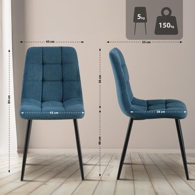2er Set Esszimmerstuhl Antibes Cord, blau