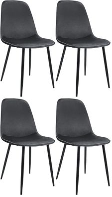 4er Set Esszimmerstuhl Maryam Samt, dunkelgrau