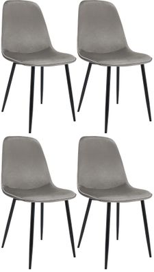 4er Set Esszimmerstuhl Maryam Samt, hellgrau