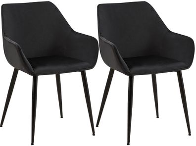 2er Set Esszimmerstuhl Luena Samt, schwarz