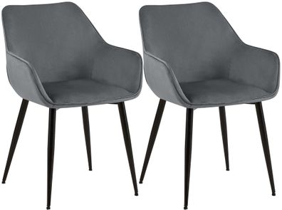 2er Set Esszimmerstuhl Luena Samt, dunkelgrau